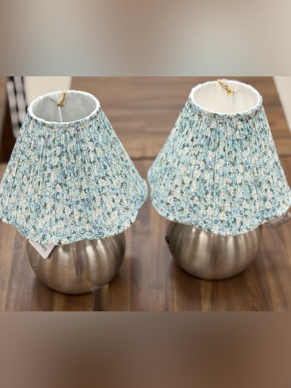 Laura Ashley Light Blue Floral Pleated Pair of Lamp Shades